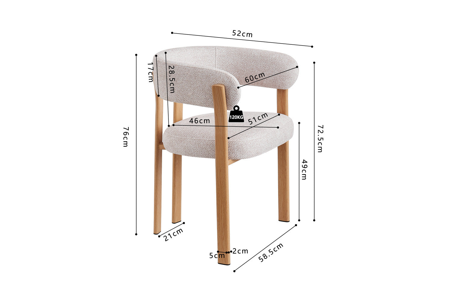 Chaise avec accoudoirs SAFYA Naturel Beige - vue décoration salle à manger moderne