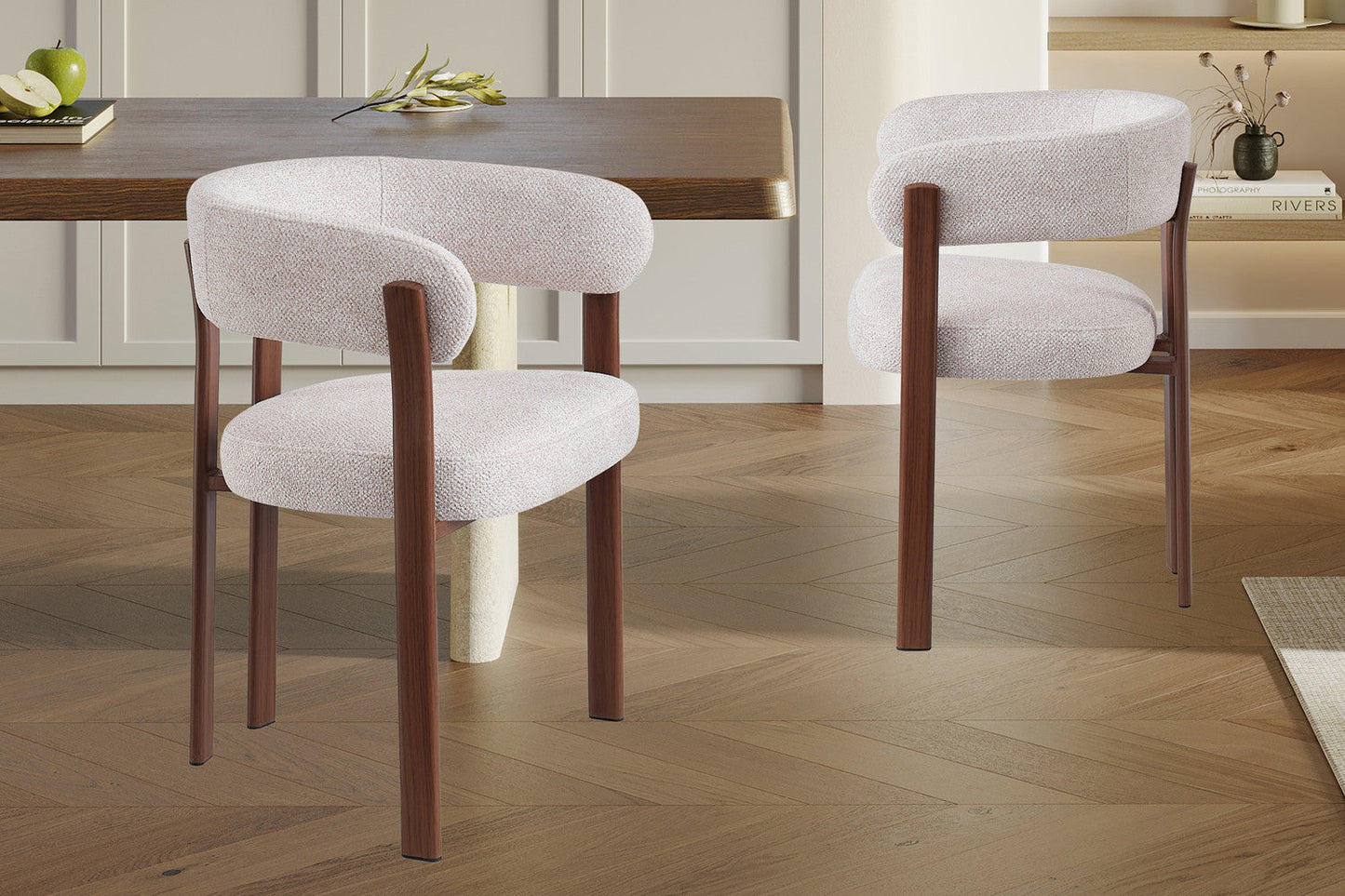Chaise avec accoudoirs SAFYA Effet Bois Noyer Tissu Beige - vue principale