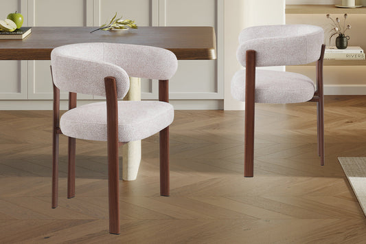 Chaise avec accoudoirs SAFYA Effet Bois Noyer Tissu Beige - vue principale