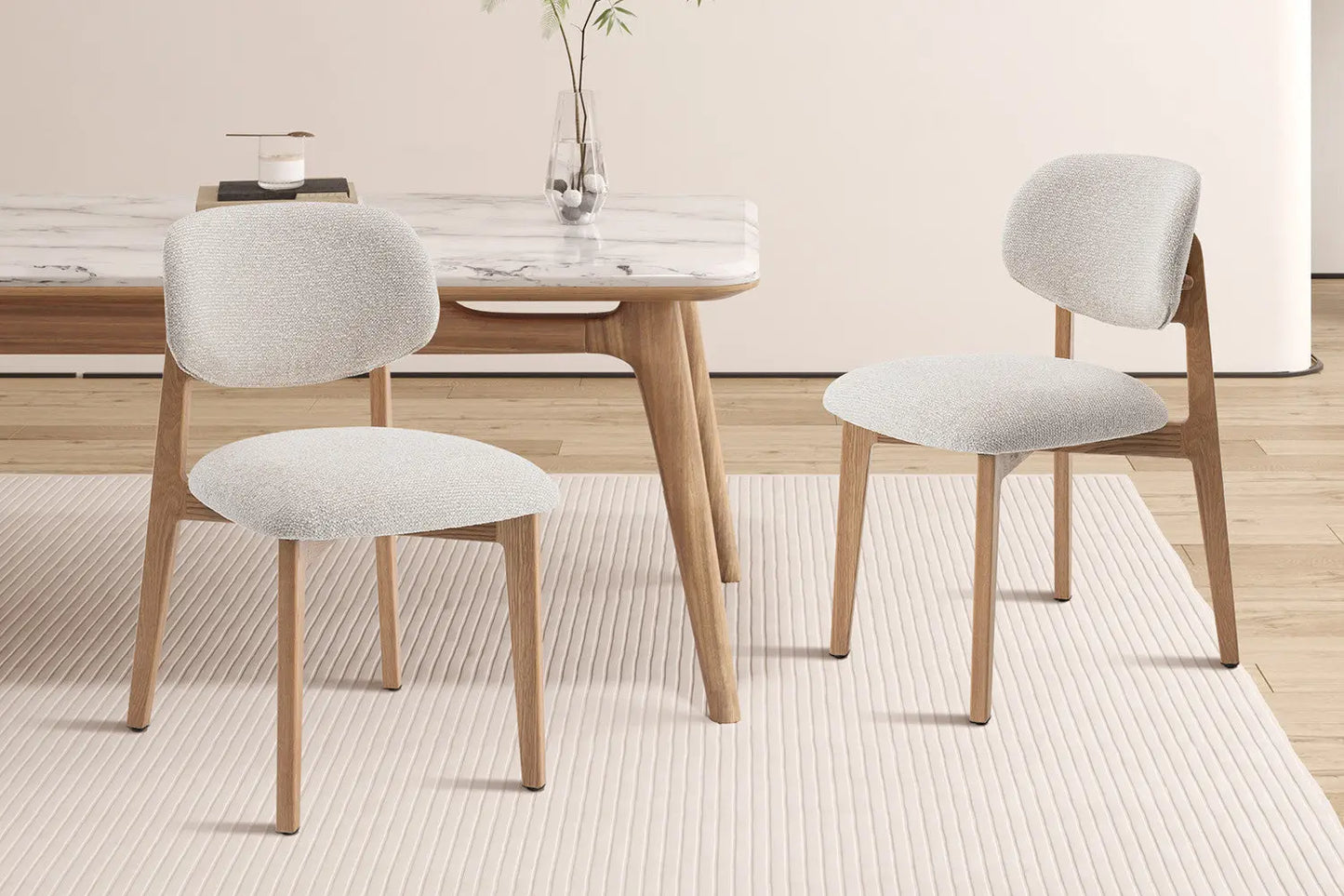 Chaise en Bois de Chêne Claire avec l'assise en tissu couleur Beige KAYA - 48 x 59cm ROUSSEAU