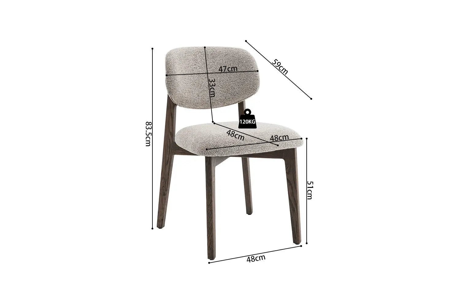 Chaise en Bois de Chêne foncé avec l'assise en tissu couleur Sable KAYA - 48 x 59cm ROUSSEAU