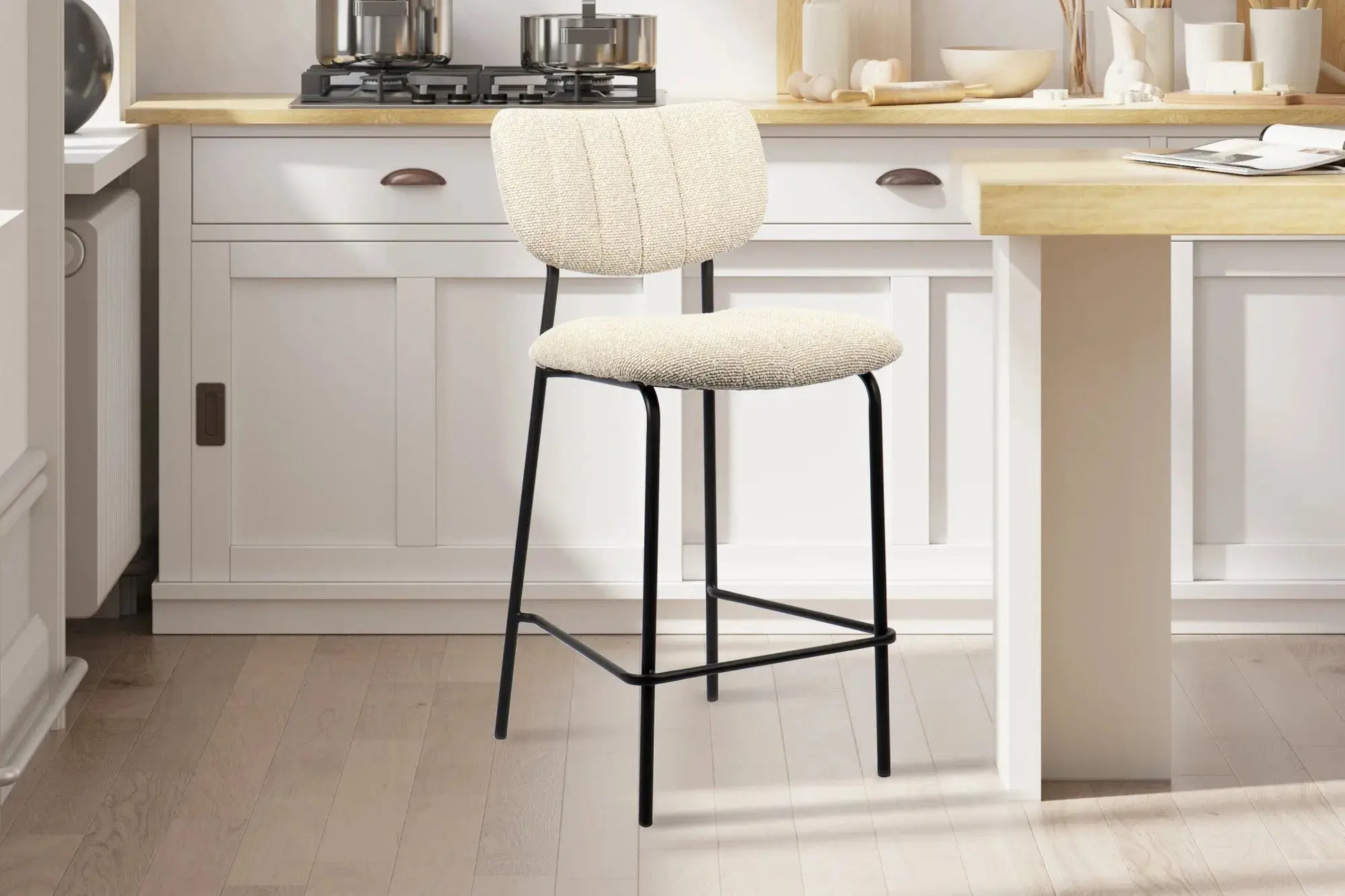 Lot de Chaises de Bar ANITA en Tissu Beige - 46 x 53 cm ROUSSEAU