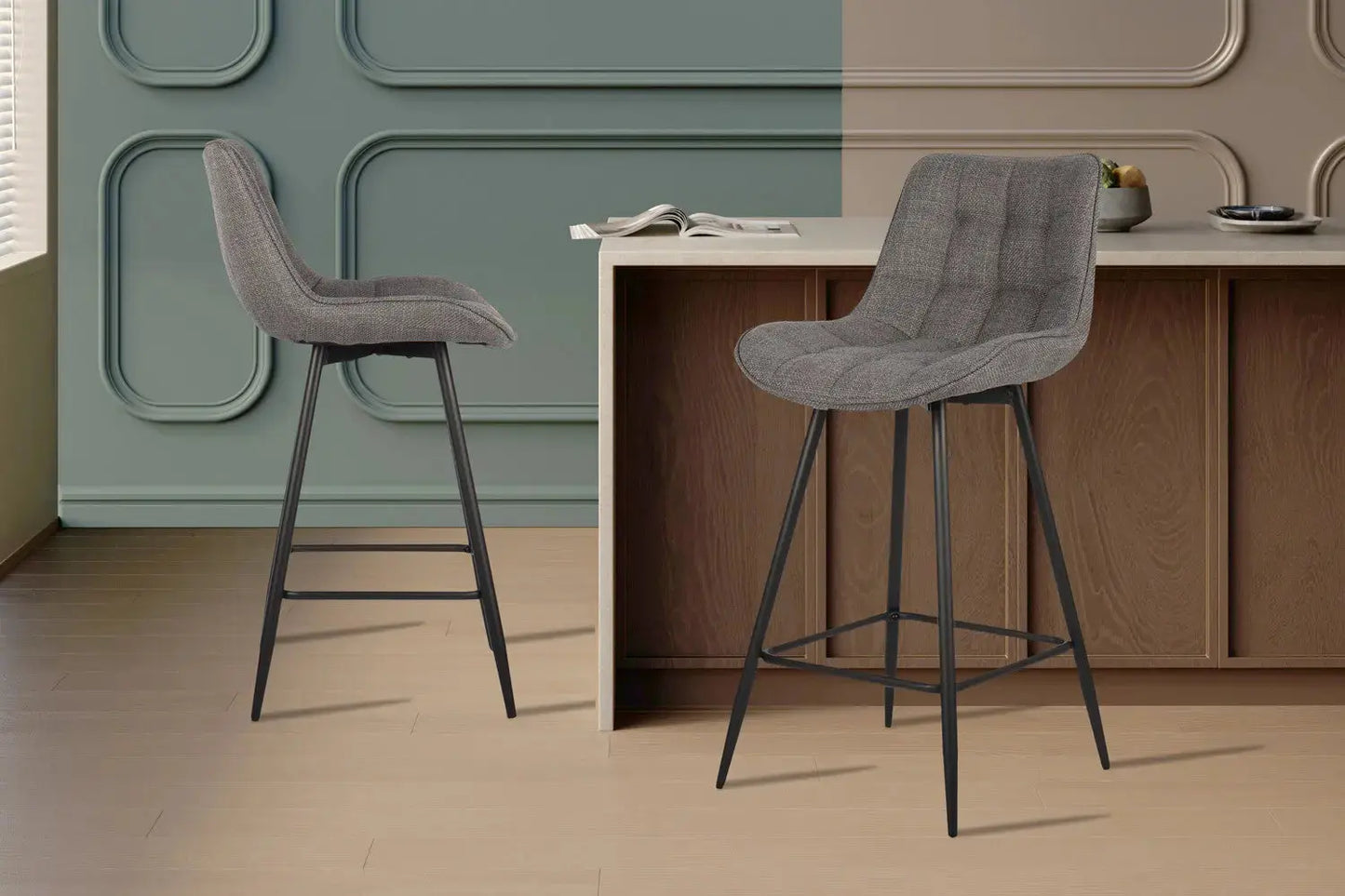 Lot de Chaises de Bar ARIANE en Tissu Gris Clair - 46 x 55 cm ROUSSEAU