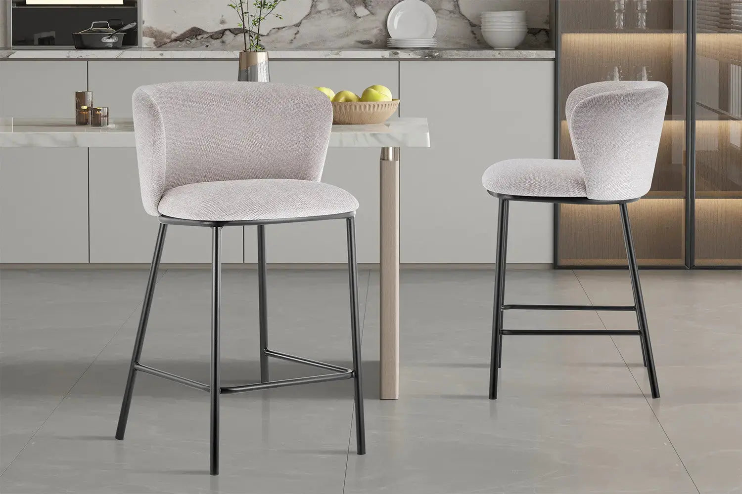 Lot de Chaises de Bar ARTHURO en Tissu Beige - 53 x 50.5 cm ROUSSEAU