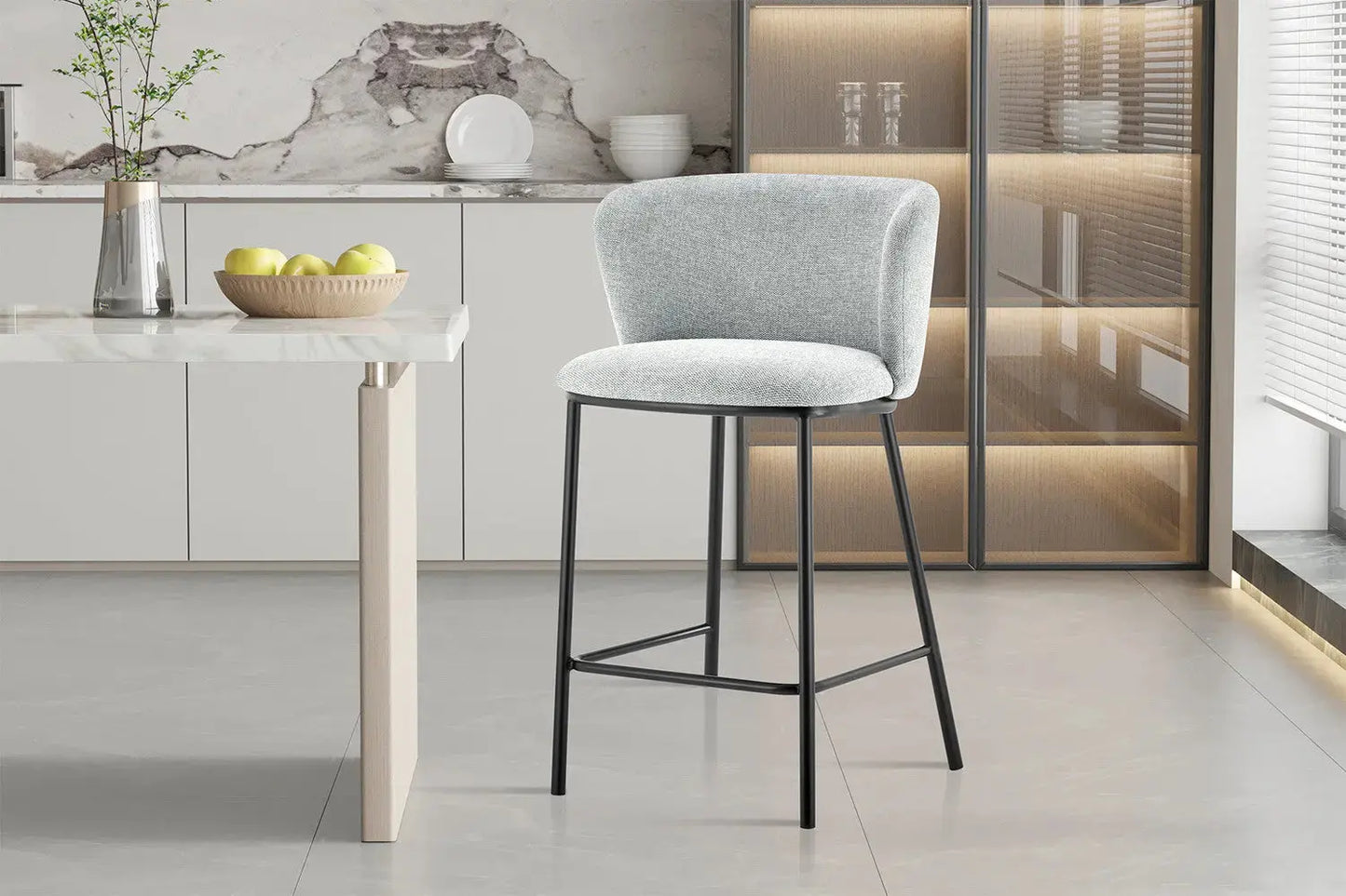 Lot de Chaises de Bar ARTHURO en Tissu Gris Clair - 53 x 50.5 cm ROUSSEAU