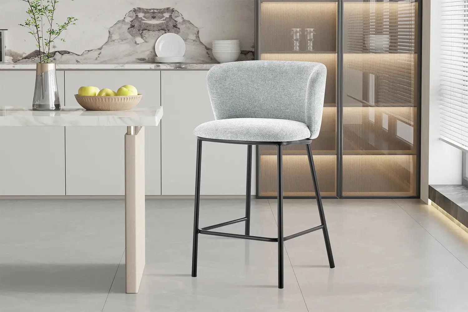 Lot de Chaises de Bar ARTHURO en Tissu Gris Clair - 53 x 50.5 cm ROUSSEAU