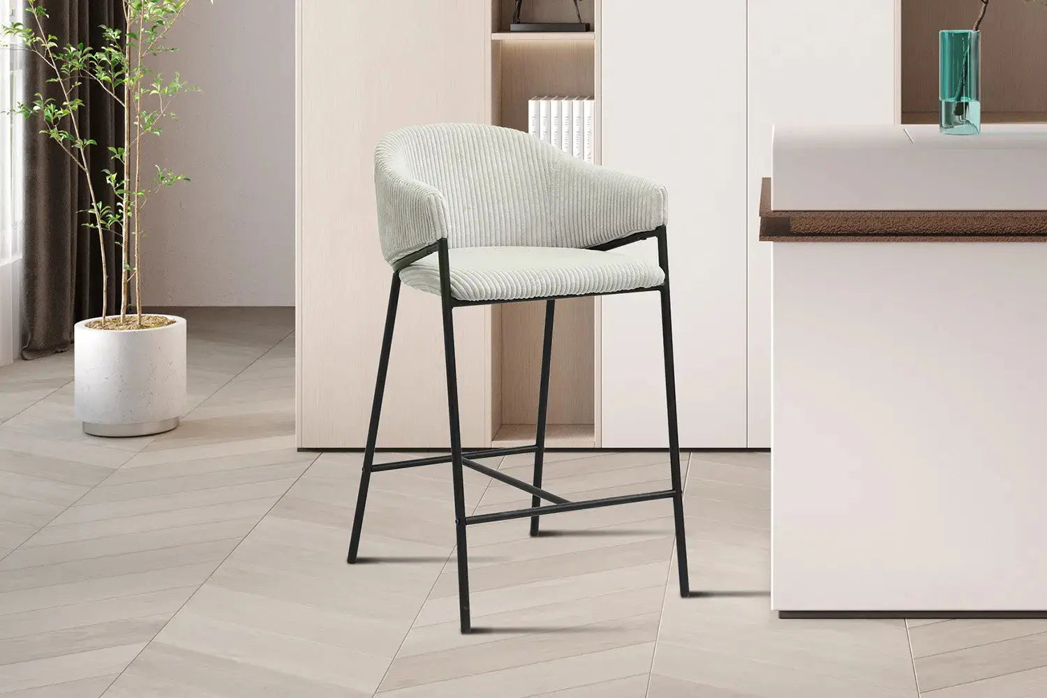 Lot de Chaises de Bar HINAYA en Tissu Gris Clair - 54 x 59 cm ROUSSEAU