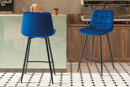 Lot de Chaises de Bar JULIA en Tissu Velours Bleu - 46 x 36 cm TiKoya