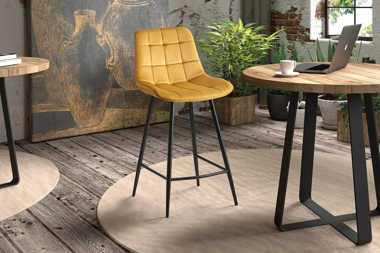 Lot de Chaises de Bar JULIA en Tissu Velours Or - 46 x 36 cm ROUSSEAU