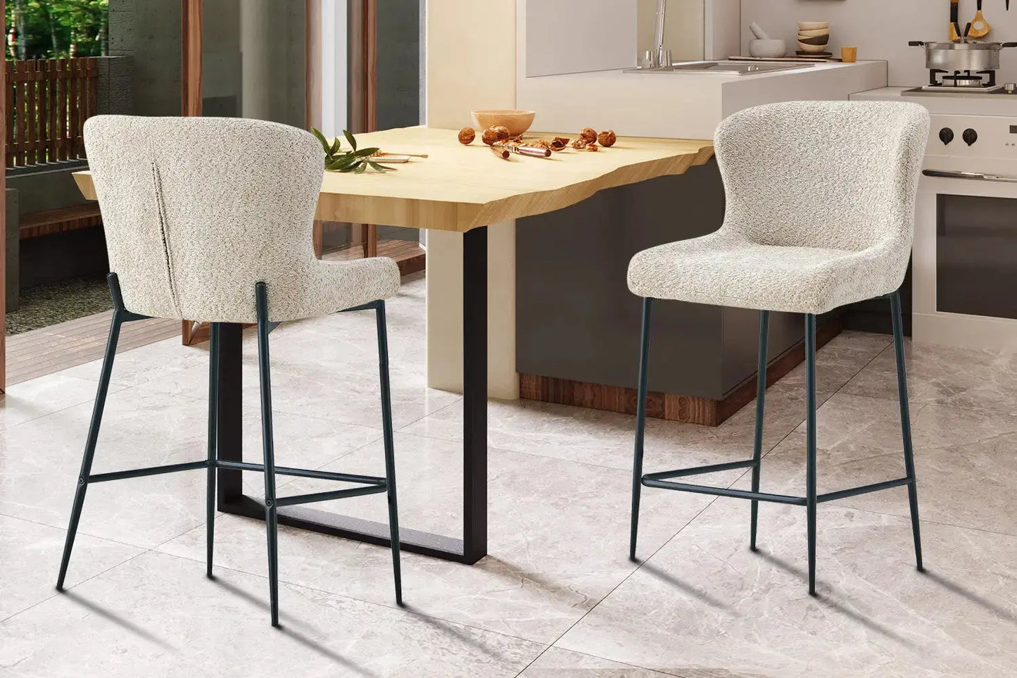 Lot de Chaises de Bar LISE en Tissu Bouclé Beige - 51.5 x 56 cm ROUSSEAU