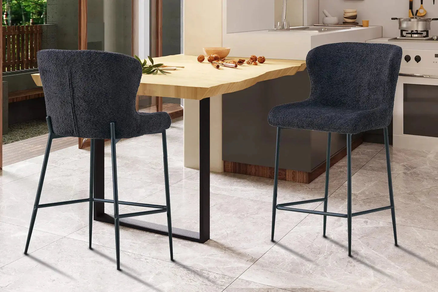 Lot de Chaises de Bar LISE en Tissu Bouclé Gris Foncé - 51.5 x 56 cm ROUSSEAU