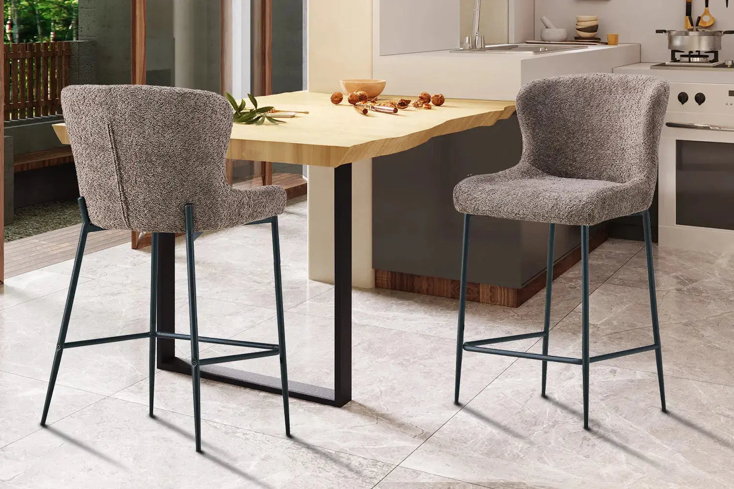 Lot de Chaises de Bar LISE en Tissu Bouclé Sable - 51.5 x 56 cm ROUSSEAU