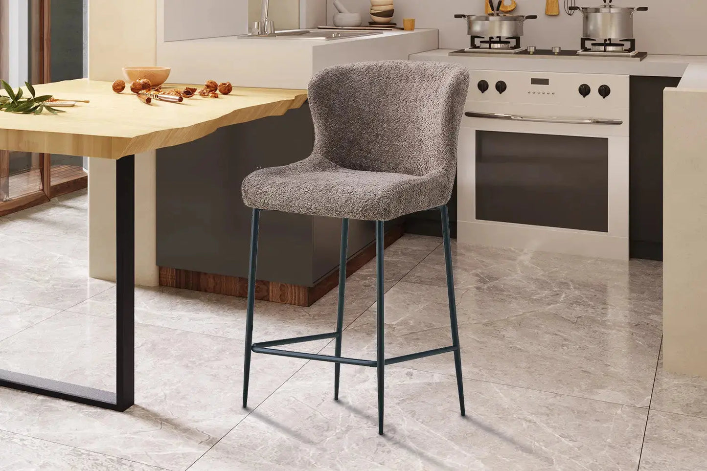 Lot de Chaises de Bar LISE en Tissu Bouclé Sable - 51.5 x 56 cm ROUSSEAU