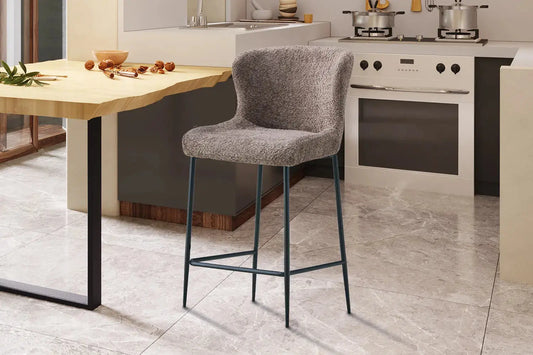 Lot de Chaises de Bar LISE en Tissu Bouclé Sable - 51.5 x 56 cm ROUSSEAU