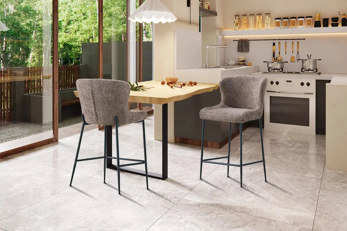Lot de Chaises de Bar LISE en Tissu Bouclé Sable - 51.5 x 56 cm ROUSSEAU
