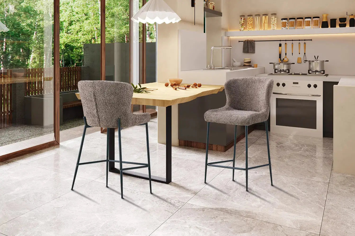 Lot de Chaises de Bar LISE en Tissu Bouclé Sable - 51.5 x 56 cm ROUSSEAU