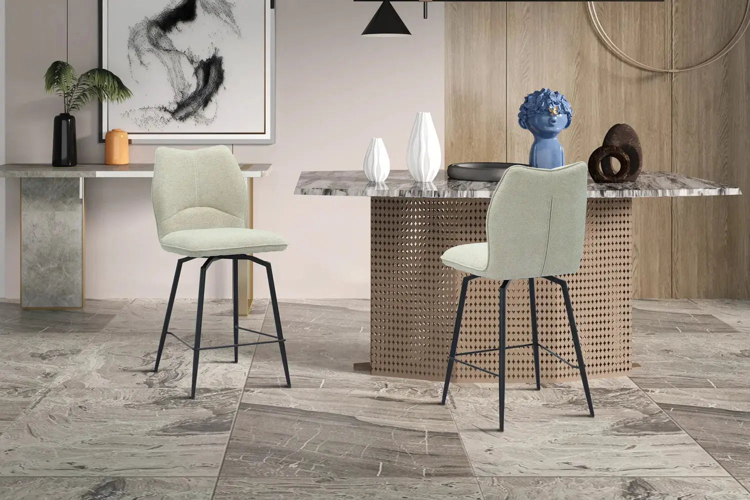 Lot de Chaises de Bar LYARA en Tissu Écru - 48 x 56 cm ROUSSEAU