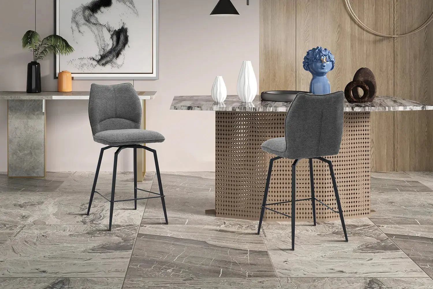 Lot de Chaises de Bar LYARA en Tissu Gris Foncé - 48 x 56 cm ROUSSEAU