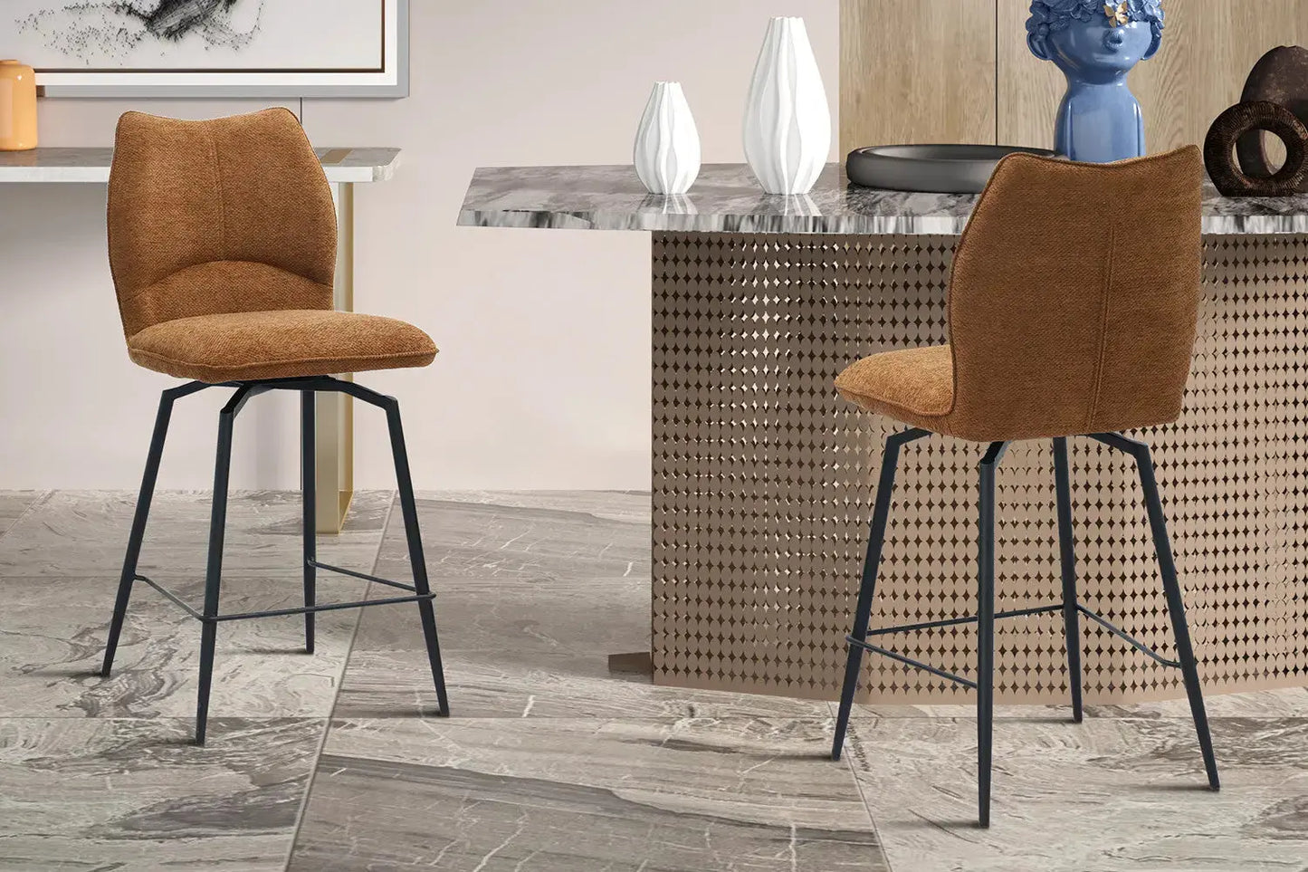 Lot de Chaises de Bar LYARA en Tissu Rouille - 48 x 56 cm ROUSSEAU