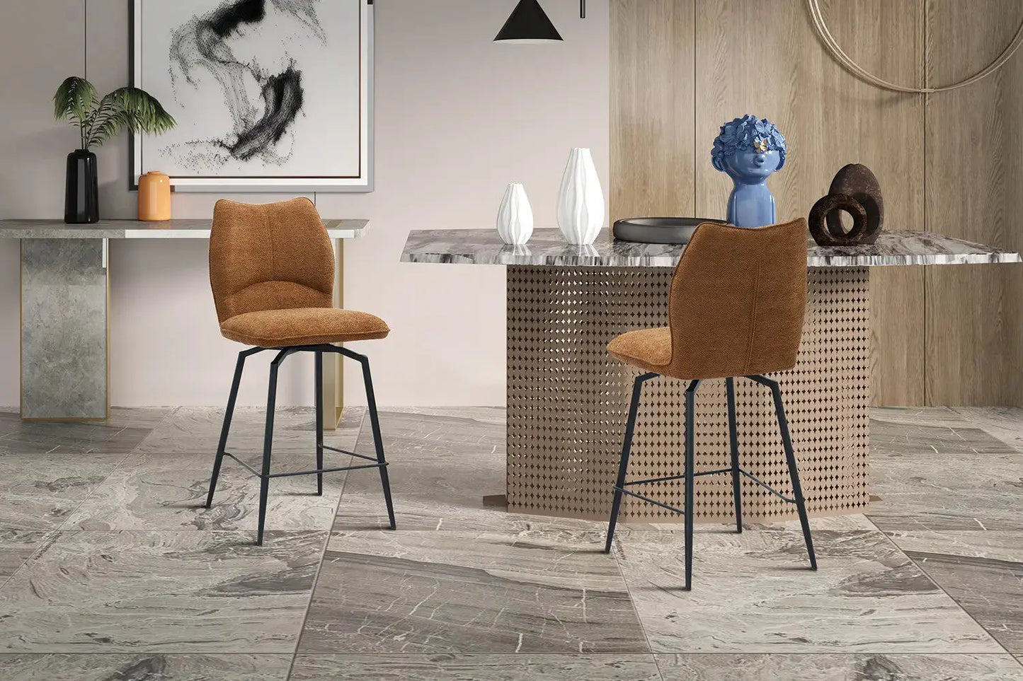 Lot de Chaises de Bar LYARA en Tissu Rouille - 48 x 56 cm ROUSSEAU