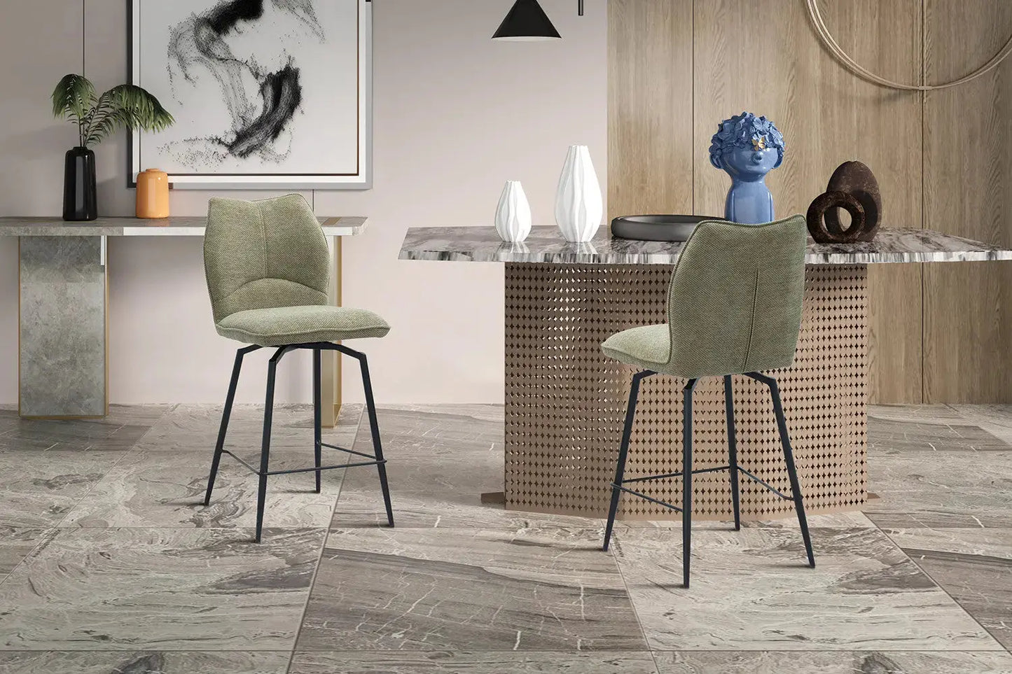 Lot de Chaises de Bar LYARA en Tissu Sable - 48 x 56 cm ROUSSEAU