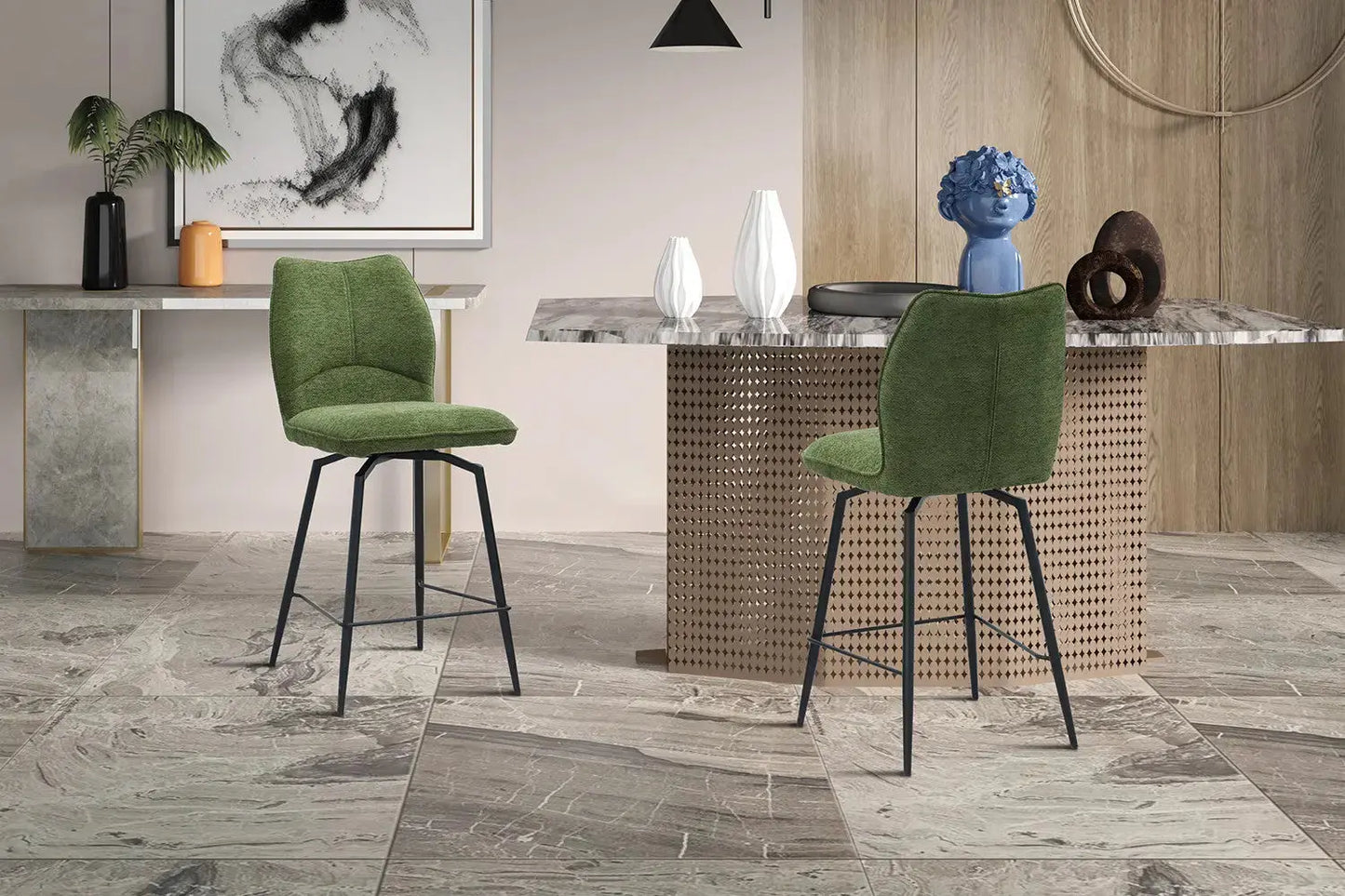 Lot de Chaises de Bar LYARA en Tissu Vert - 48 x 56 cm ROUSSEAU