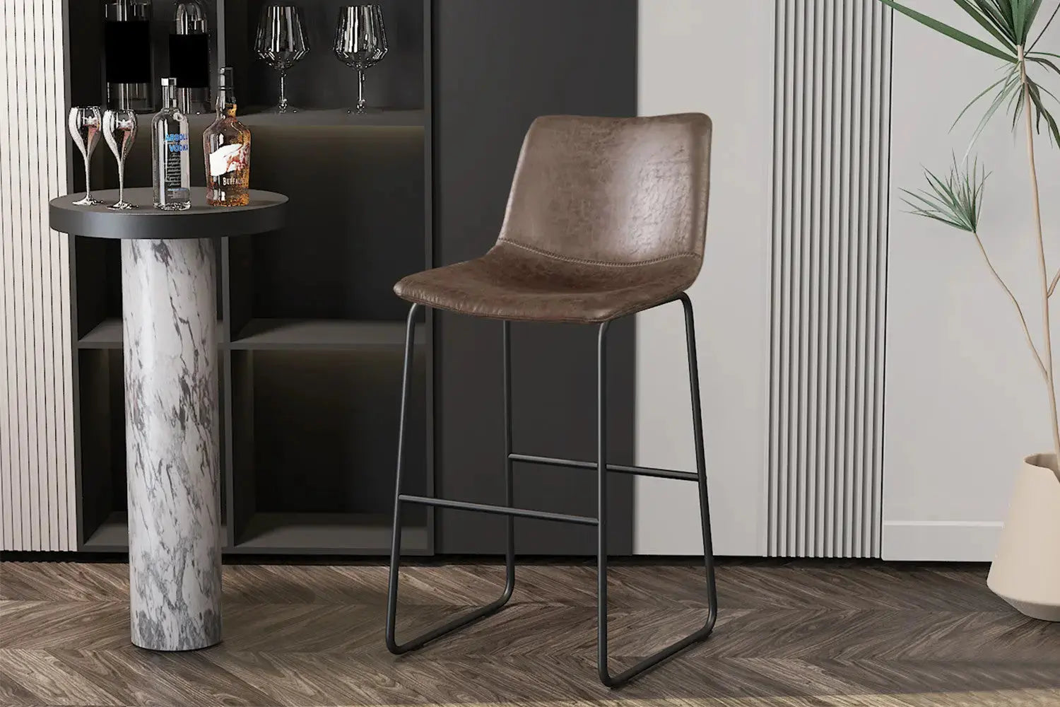 Lot de Chaises de Bar MANCYA en PU Brun Foncé - 48 x 56 cm ROUSSEAU