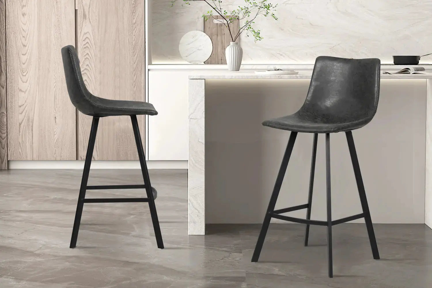 Lot de Chaises de Bar OZAYA en PU Noir - 45 x 49 cm ROUSSEAU