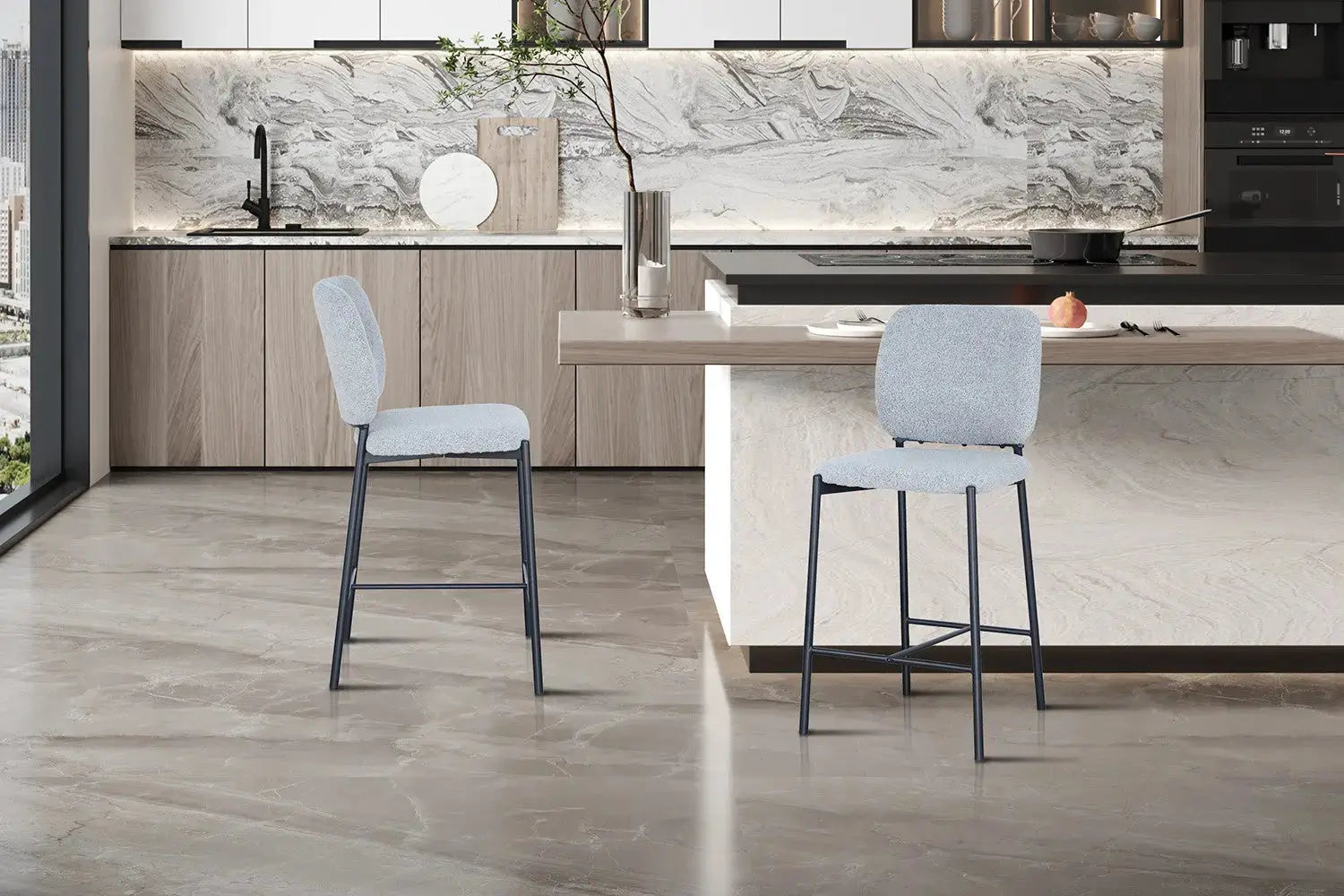 Lot de Chaises de Bar SOPHYA en Tissu Gris Clair - 47 x 56 cm ROUSSEAU