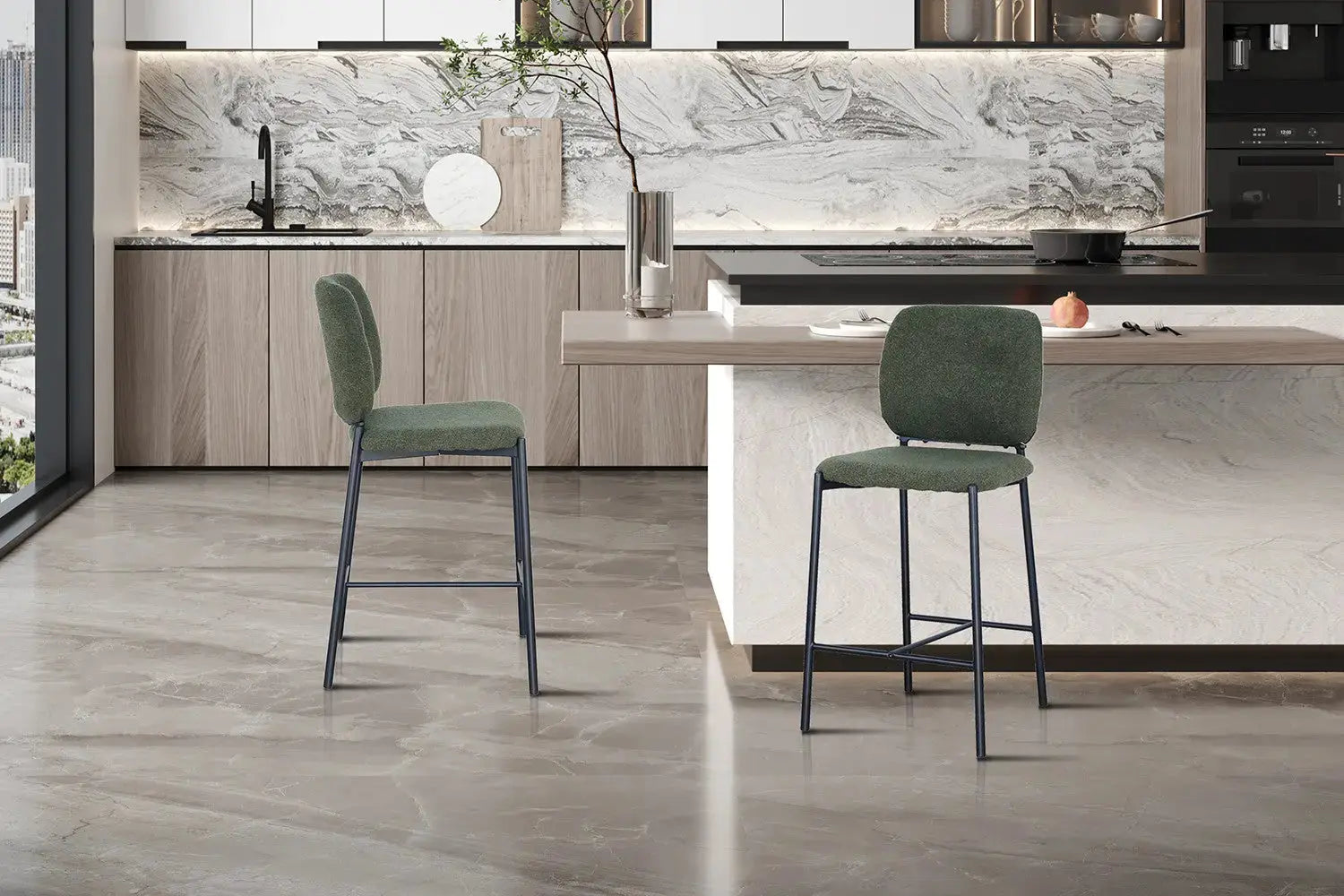 Lot de Chaises de Bar SOPHYA en Tissu Vert - 45 x 55.5 cm ROUSSEAU