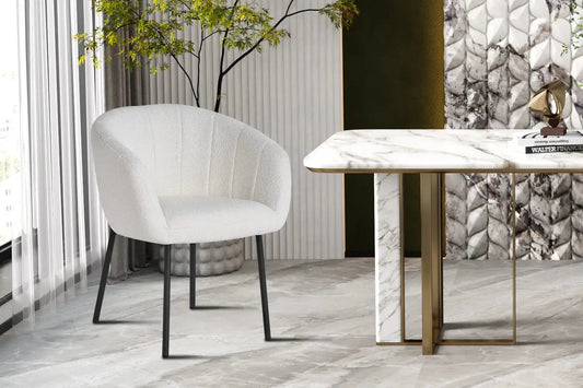 Lot de Chaises de Salle à Manger SAVINA en Tissu Bouclé Blanc - 57 x 62 cm ROUSSEAU