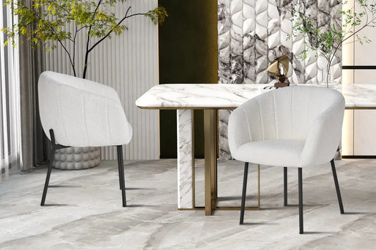 Lot de Chaises de Salle à Manger SAVINA en Tissu Bouclé Blanc - 57 x 62 cm ROUSSEAU