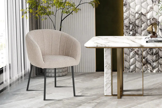 Lot de Chaises de Salle à Manger SAVINA en Tissu Bouclé Sable - 57 x 62 cm ROUSSEAU