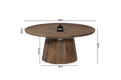 ÉLIO - Table basse Ronde Bois de manguier Brun clair - 80x36 cm ROUSSEAU