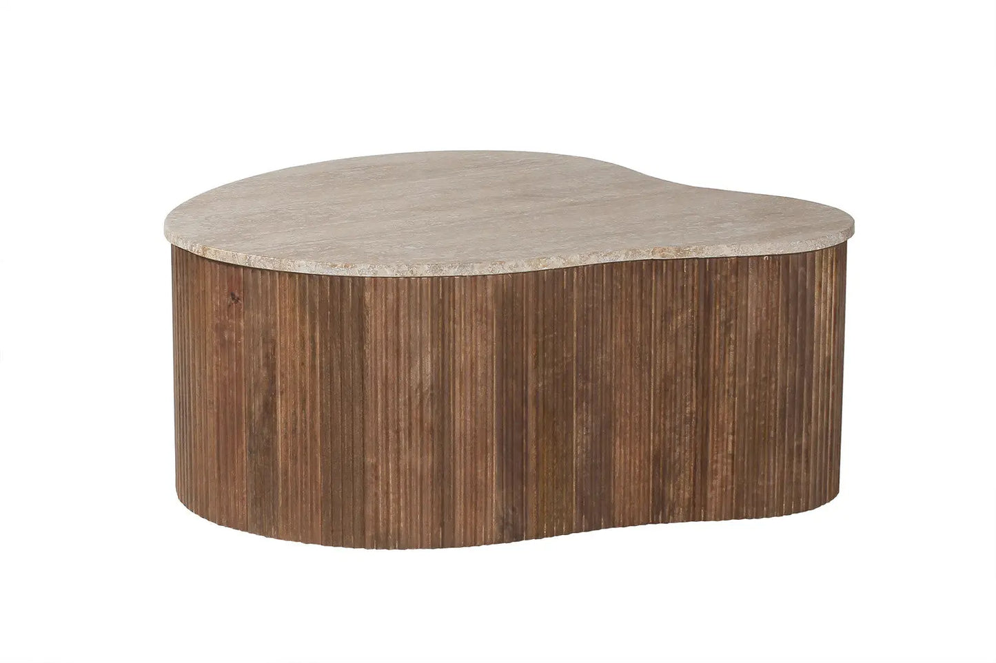 ELY - Table basse en Bois de Manguier avec un plateau en Travertin Beige - 83 cm ROUSSEAU