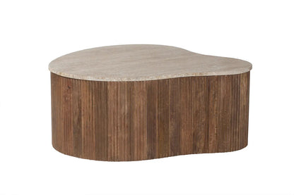ELY - Table basse en Bois de Manguier avec un plateau en Travertin Beige - 83 cm ROUSSEAU