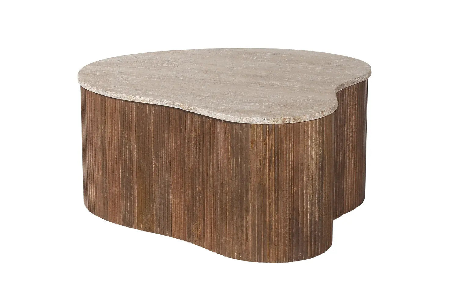 ELY - Table basse en Bois de Manguier avec un plateau en Travertin Beige - 83 cm ROUSSEAU