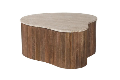 ELY - Table basse en Bois de Manguier avec un plateau en Travertin Beige - 83 cm ROUSSEAU