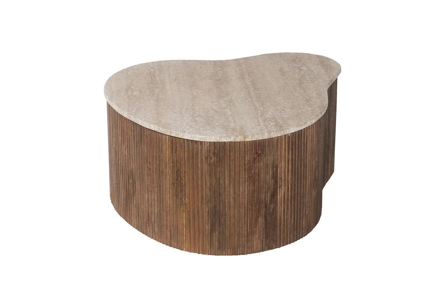 ELY - Table basse en Bois de Manguier avec un plateau en Travertin Beige - 83 cm ROUSSEAU