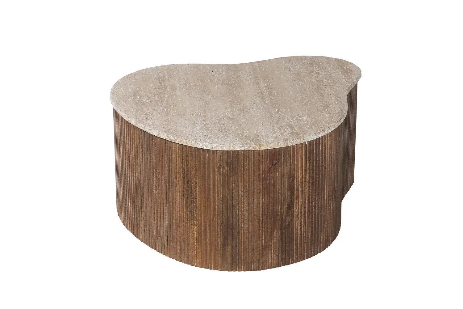 ELY - Table basse en Bois de Manguier avec un plateau en Travertin Beige - 83 cm ROUSSEAU