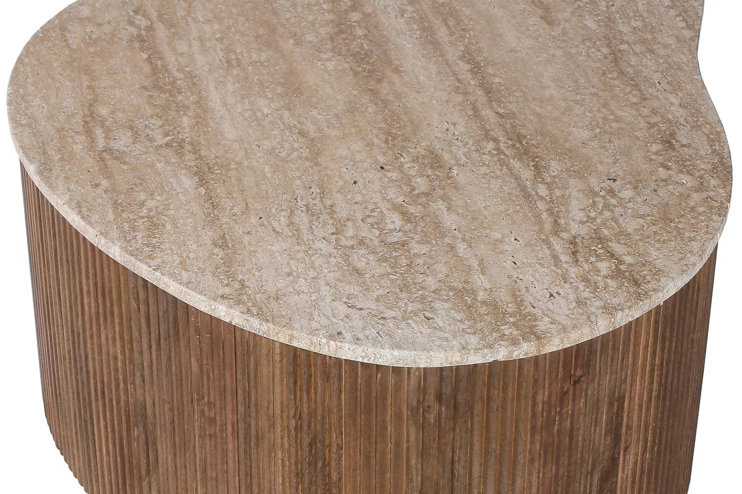 ELY - Table basse en Bois de Manguier avec un plateau en Travertin Beige - 83 cm ROUSSEAU