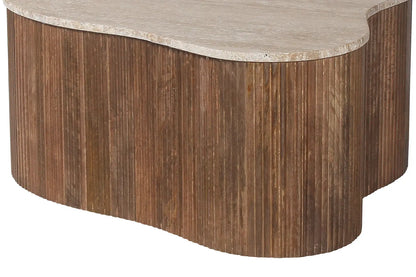 ELY - Table basse en Bois de Manguier avec un plateau en Travertin Beige - 83 cm ROUSSEAU