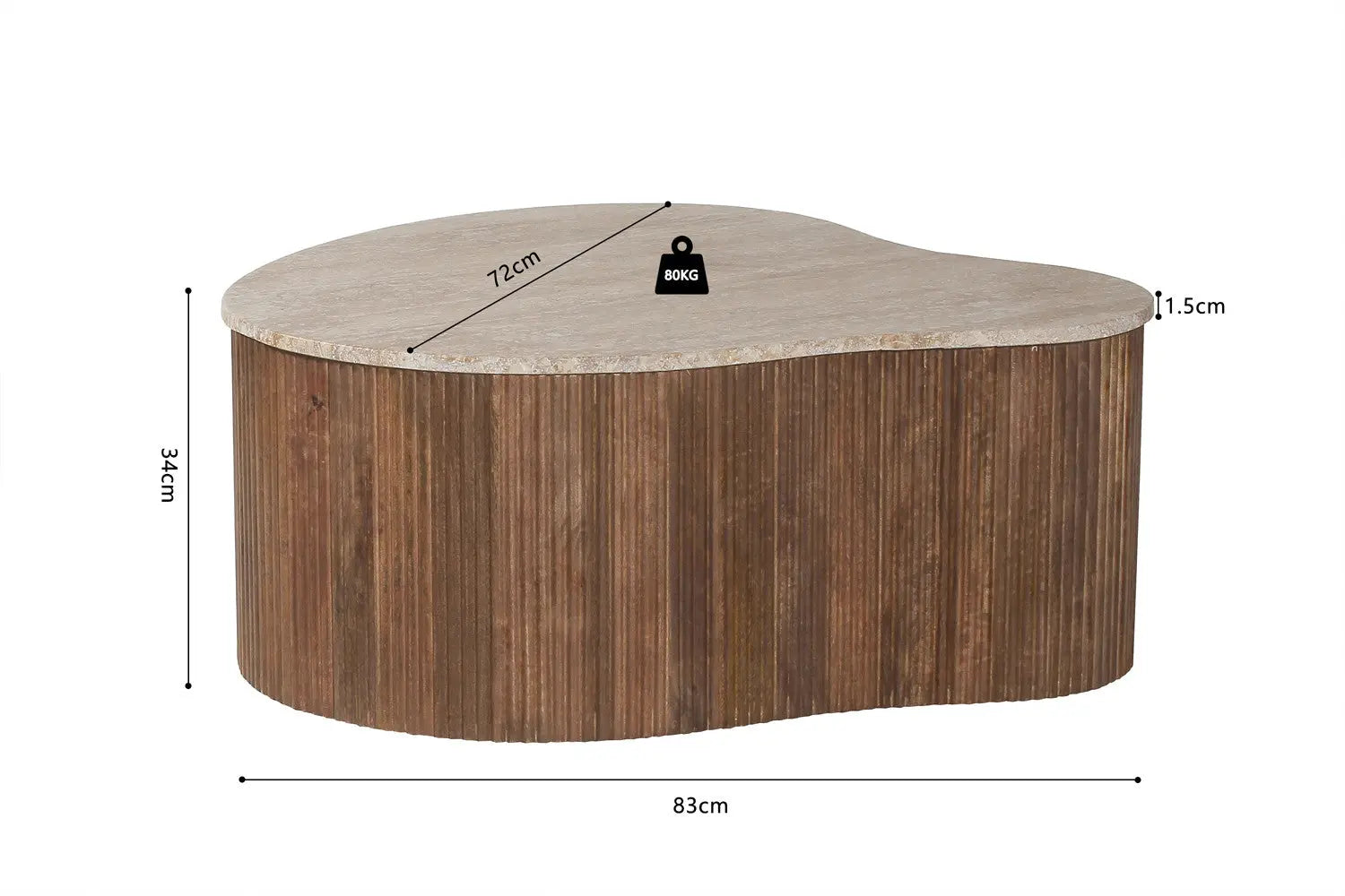 ELY - Table basse en Bois de Manguier avec un plateau en Travertin Beige - 83 cm ROUSSEAU