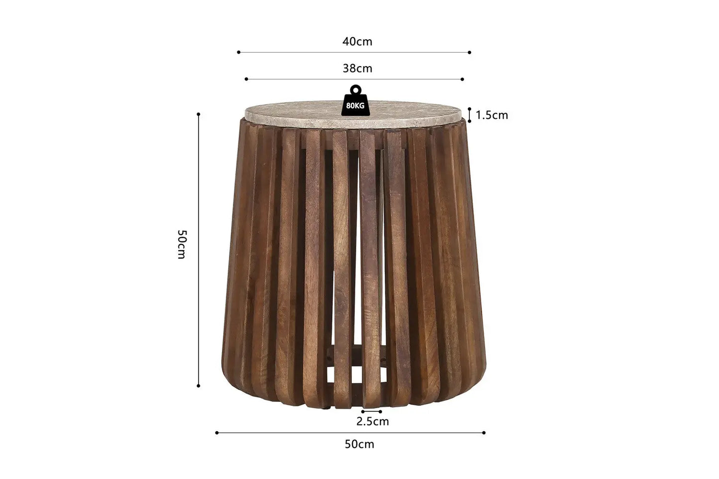 EYAN - Table basse Ronde en Bois de manguier avec plateau effet Travertin Beige - 40 cm ROUSSEAU