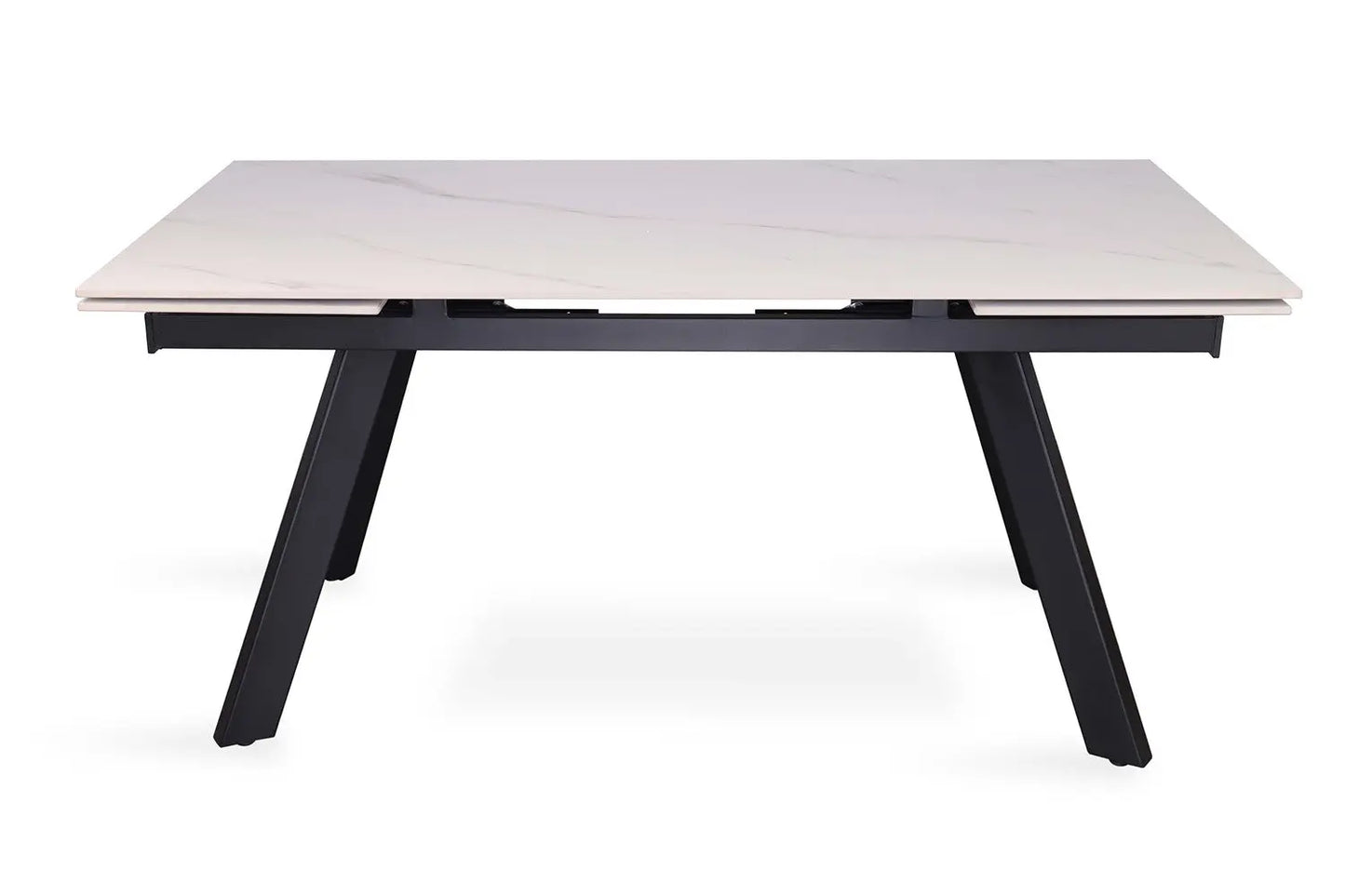 HIRA - Table à Manger Extensible Rectangulaire Plateau en Pierre - 160 à 240 cm - Blanc ROUSSEAU