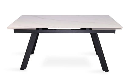 HIRA - Table à Manger Extensible Rectangulaire Plateau en Pierre - 160 à 240 cm - Blanc ROUSSEAU