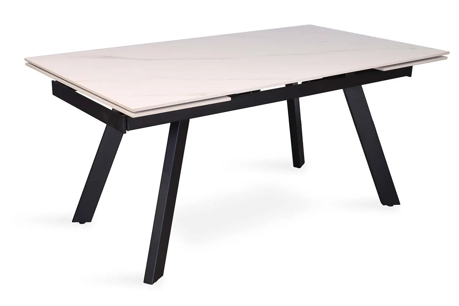 HIRA - Table à Manger Extensible Rectangulaire Plateau en Pierre - 160 à 240 cm - Blanc ROUSSEAU