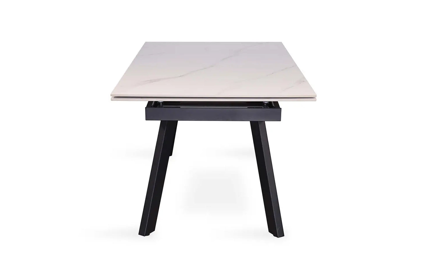 HIRA - Table à Manger Extensible Rectangulaire Plateau en Pierre - 160 à 240 cm - Blanc ROUSSEAU