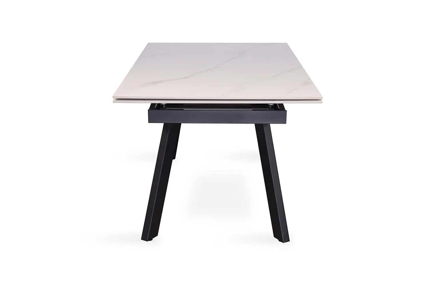 HIRA - Table à Manger Extensible Rectangulaire Plateau en Pierre - 160 à 240 cm - Blanc ROUSSEAU