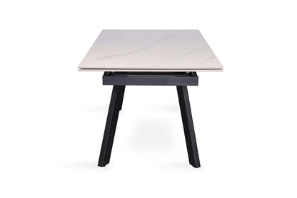 HIRA - Table à Manger Extensible Rectangulaire Plateau en Pierre - 160 à 240 cm - Blanc ROUSSEAU